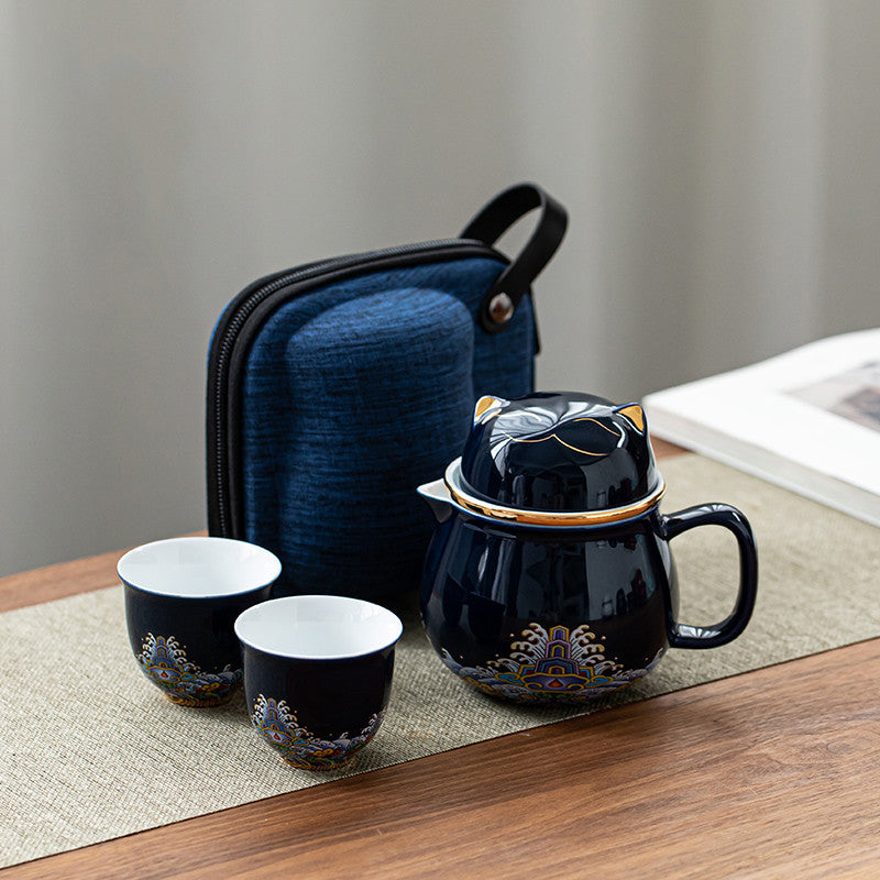 Portable Ceramic Teapot Set for Travel and Outdoor Use - Kitchen Drinkware