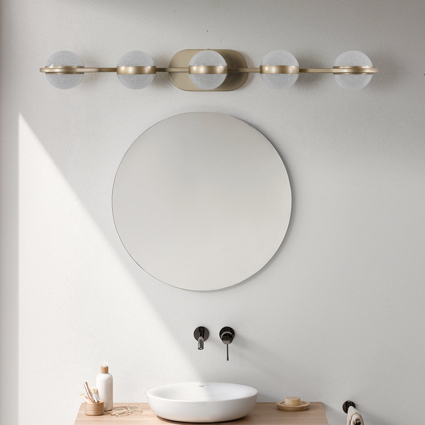 Modern Bathroom Vanity Light Fixture - 5 Bulb Crystal Shades