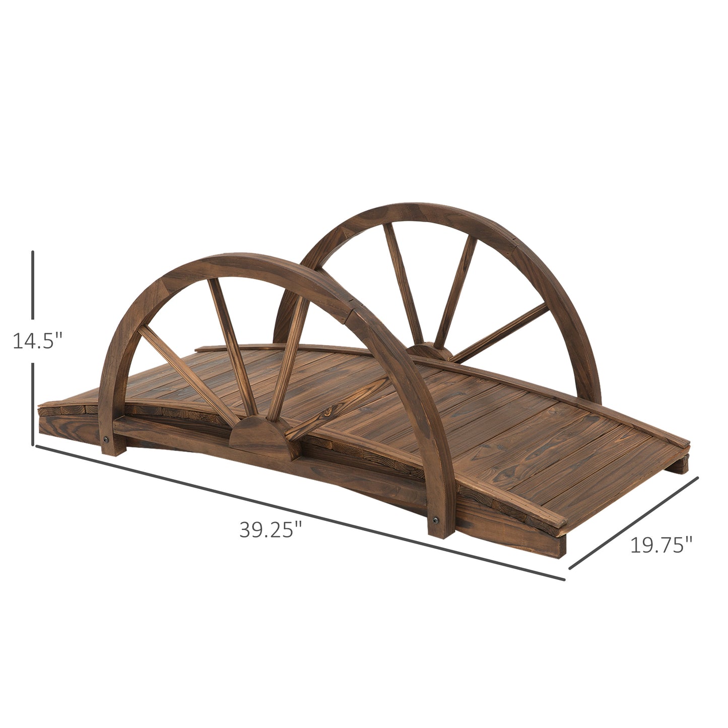 3.3ft Wooden Garden Footbridge with Half-Wheel Railings - Solid Fir Construction