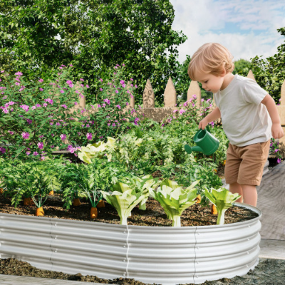 8x4ft Raised Garden Bed Kit - Galvanized Metal Planter for Outdoor Vegetables Flowers Herbs - Heavy Duty Rust-Resistant, Easy Assembly