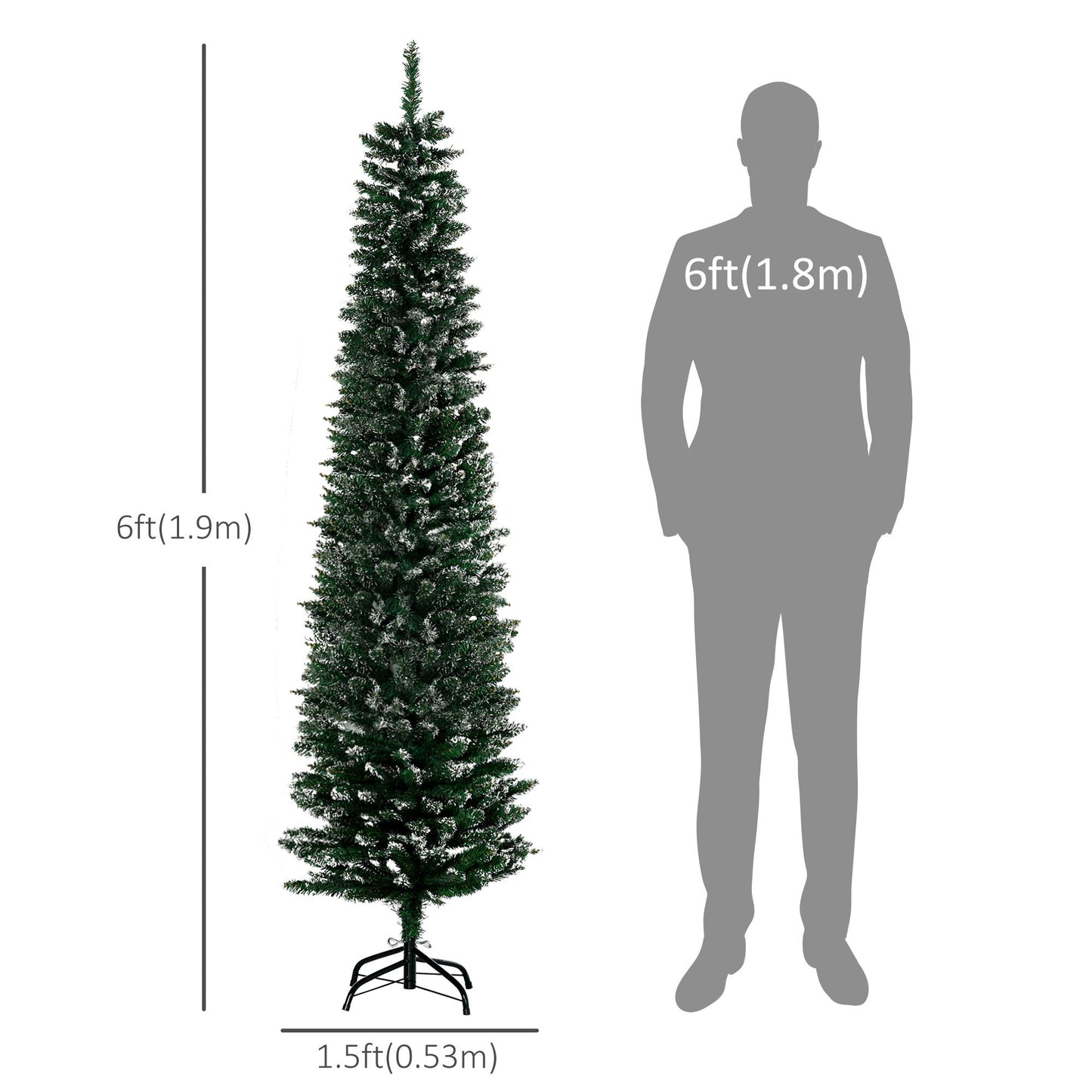6FT Artificial Snow Dipped Christmas Pencil Tree - Green