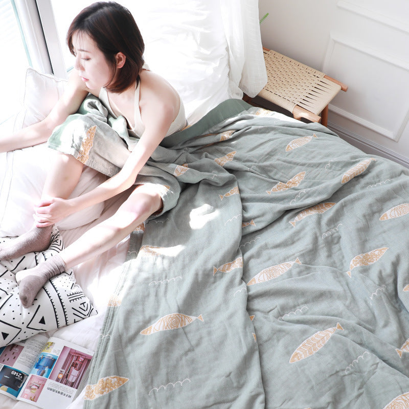 Cotton Summer Quilt Blanket - Lightweight Towel Bed Covering, Multiple Sizes & Patterns