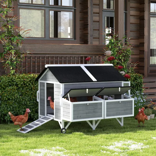 Large Waterproof Chicken Coop with Nesting Boxes & Wheels - Gray