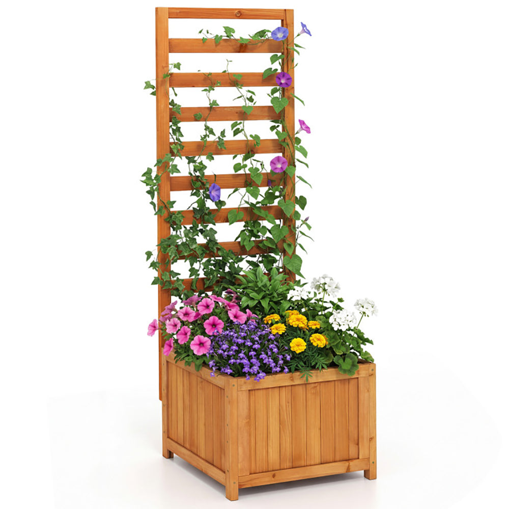 48 Inch Wood Raised Garden Bed with Trellis and Drainage Holes - Orange