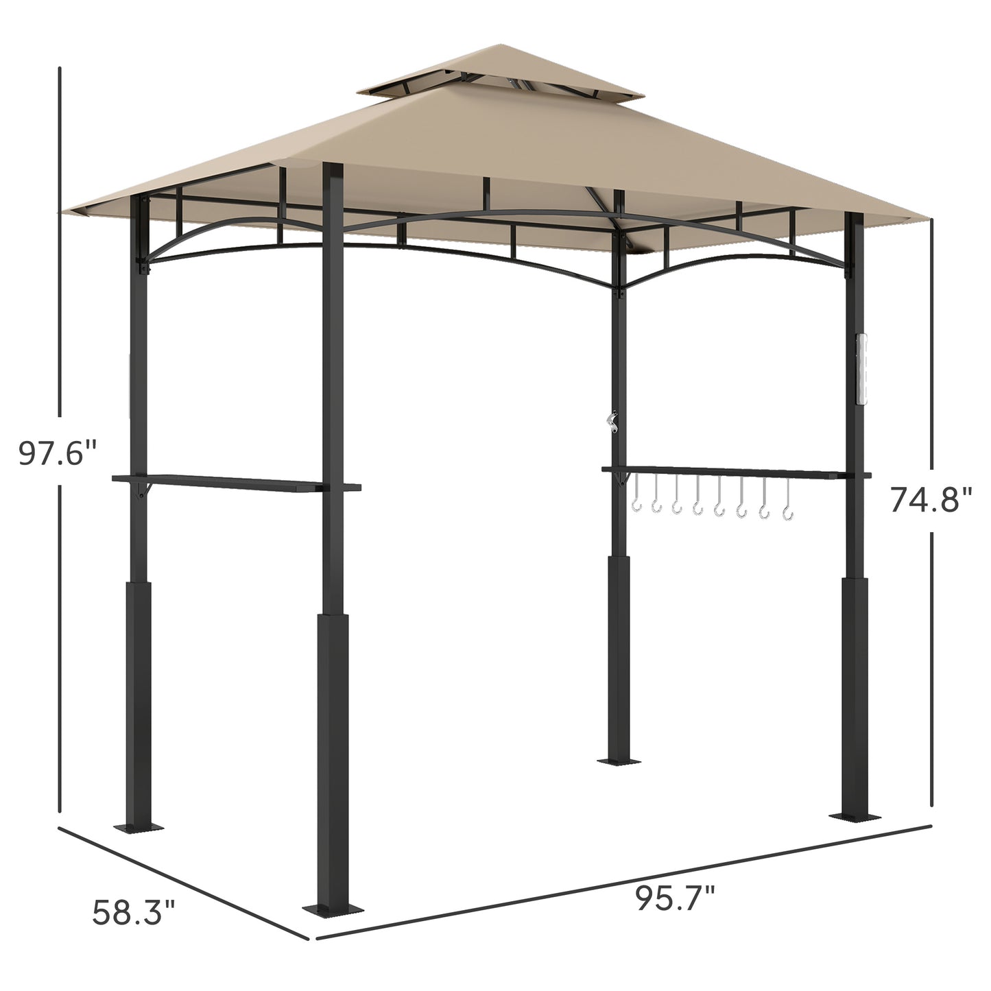 Grill Gazebo with LED Light & Side Shelves - Khaki