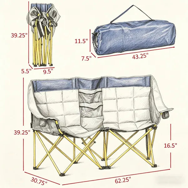 Double Folding Camping Chair with Carry Bag and Cup Holder