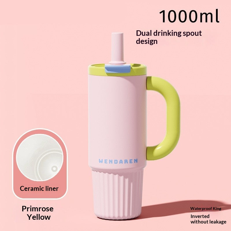 Large Capacity Thermal Insulation Cup with Straw - Stainless Steel Travel Mug