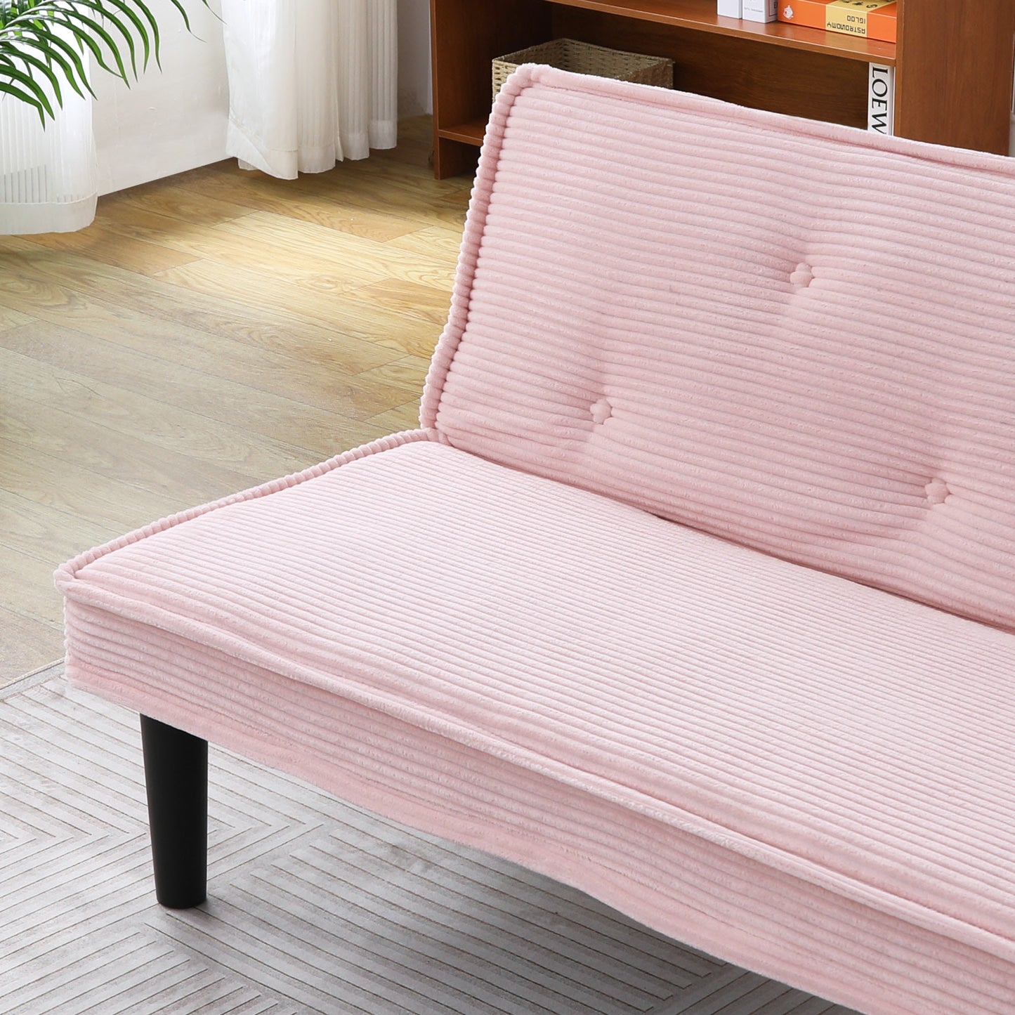 66-Inch Pink Corduroy Sofa Bed - Versatile Living Room Furniture