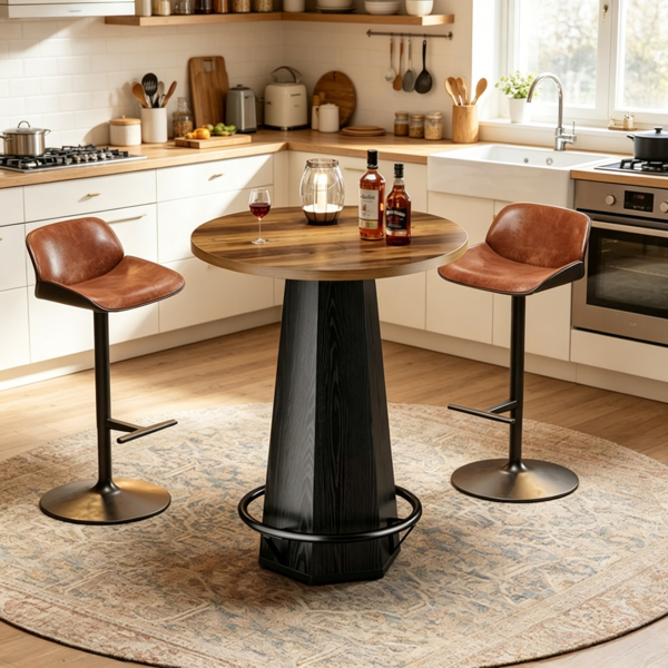 31.5" Round Bar Table with Unique Hexagonal Base