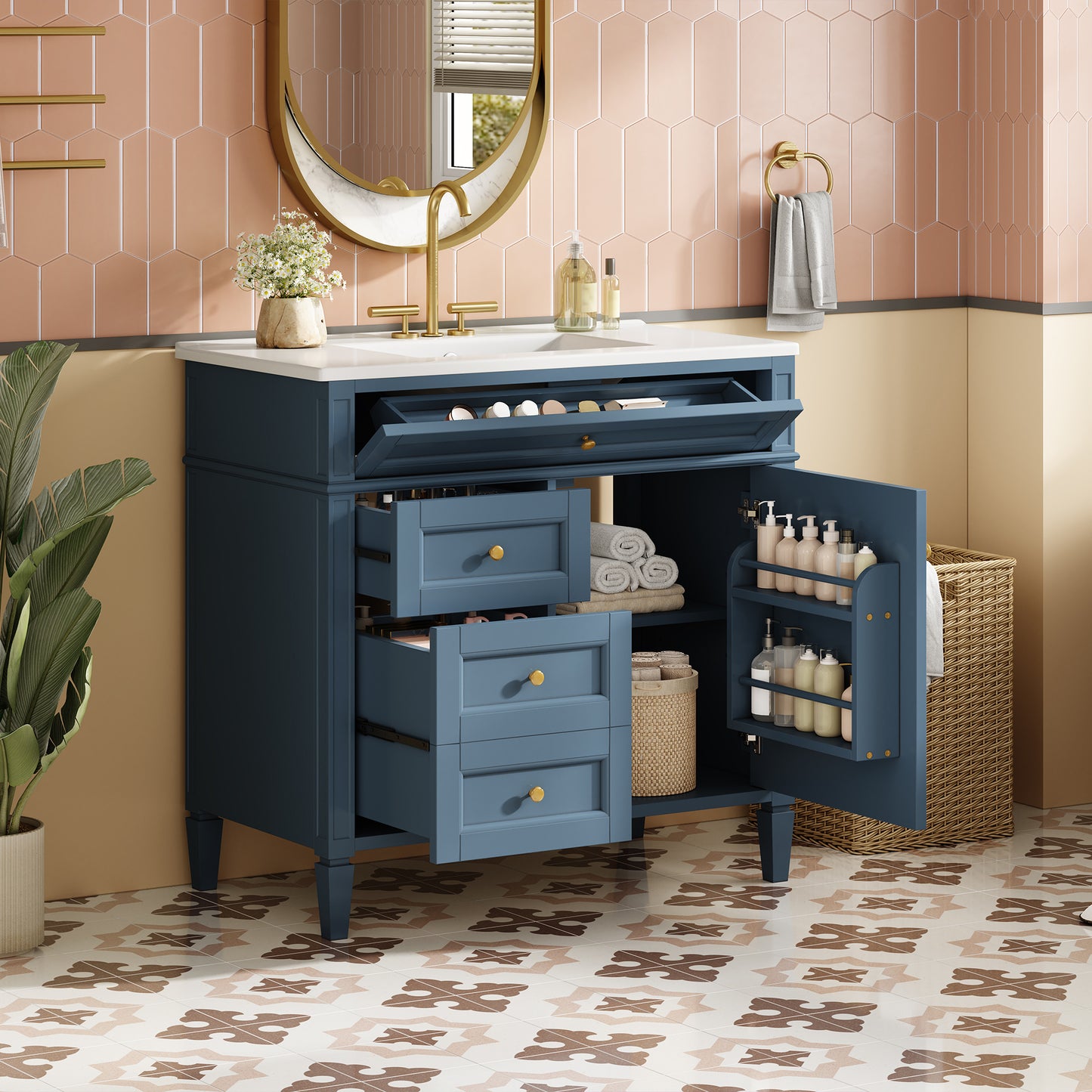 36-Inch Indigo Blue Modern Bathroom Vanity with Sink