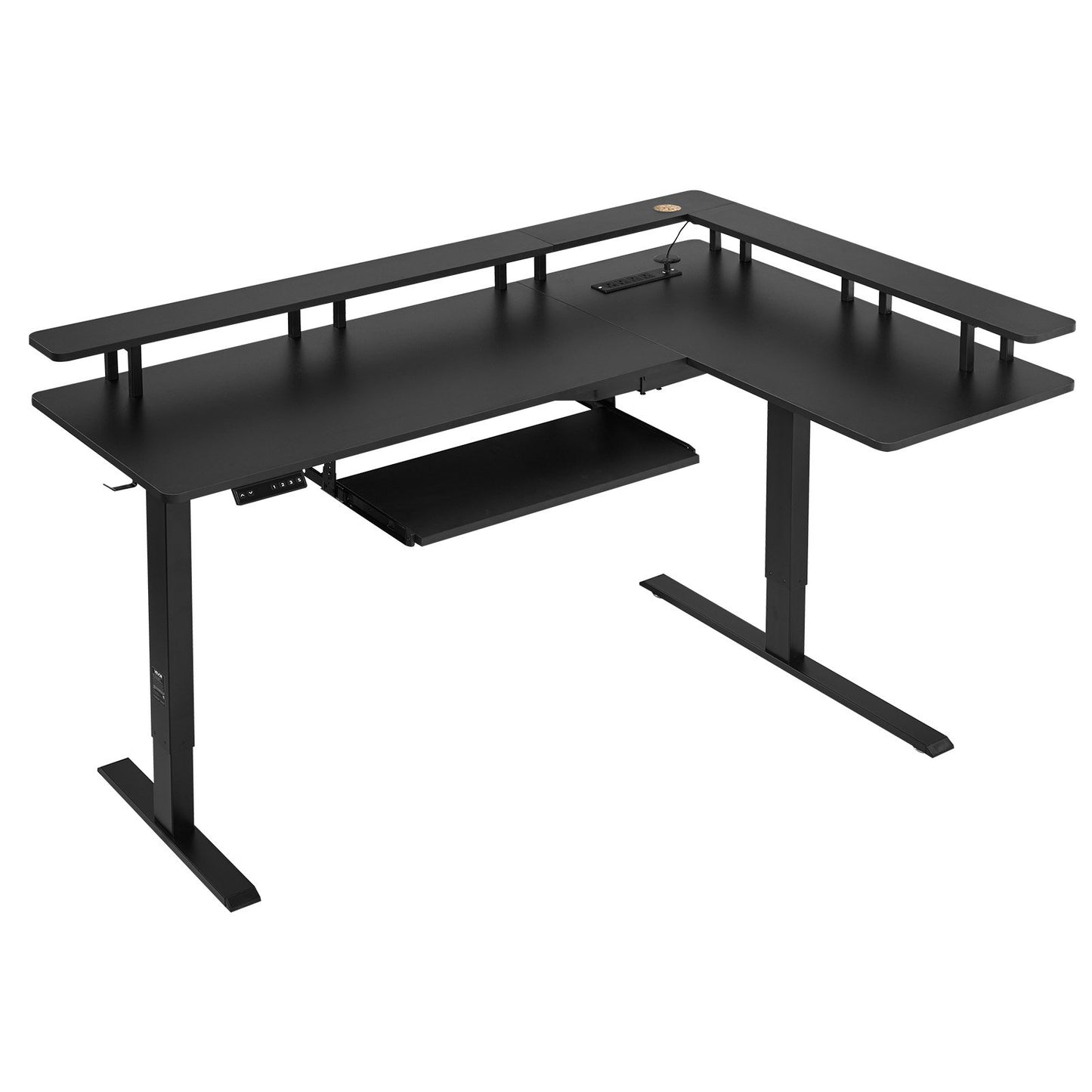 Electric Height Adjustable L-Shaped Corner Desk with Keyboard Tray