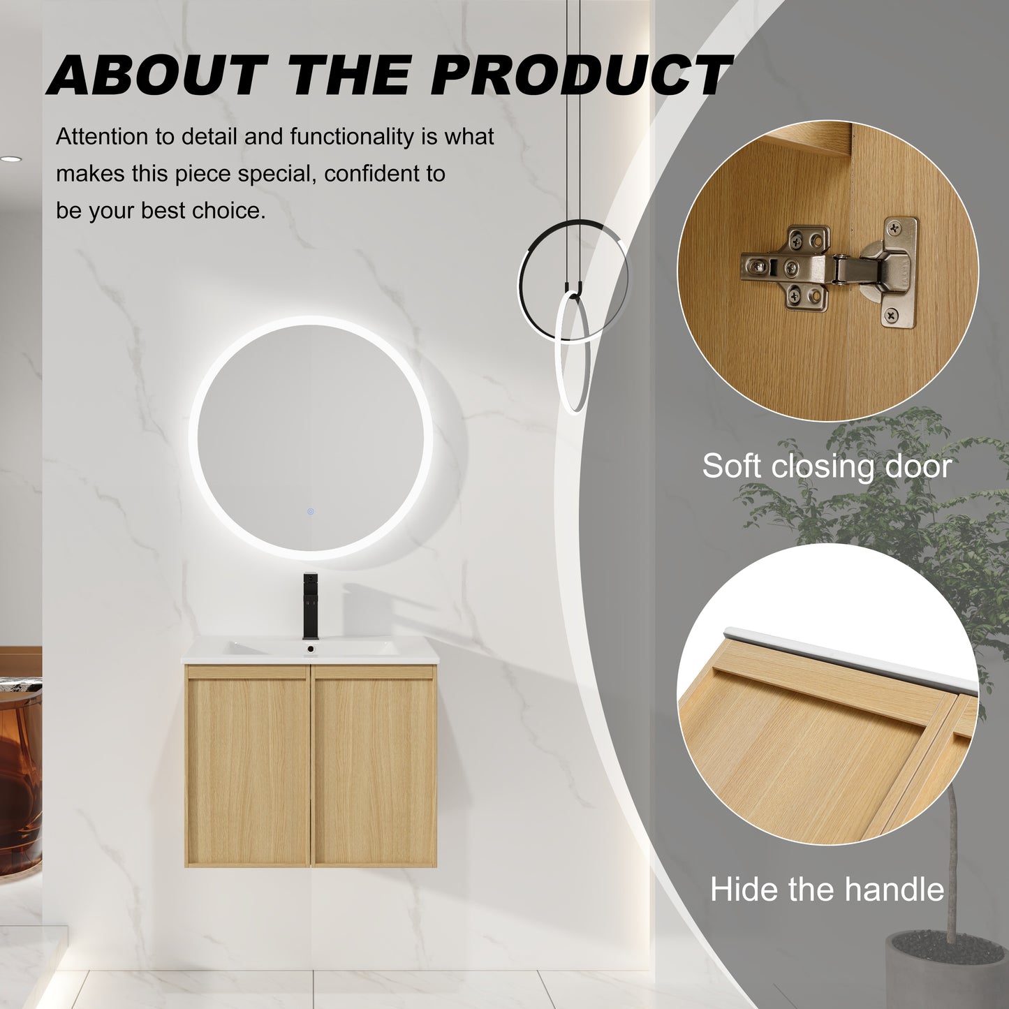 24" Wall-Mounted Bathroom Vanity with Sink - Light Oak
