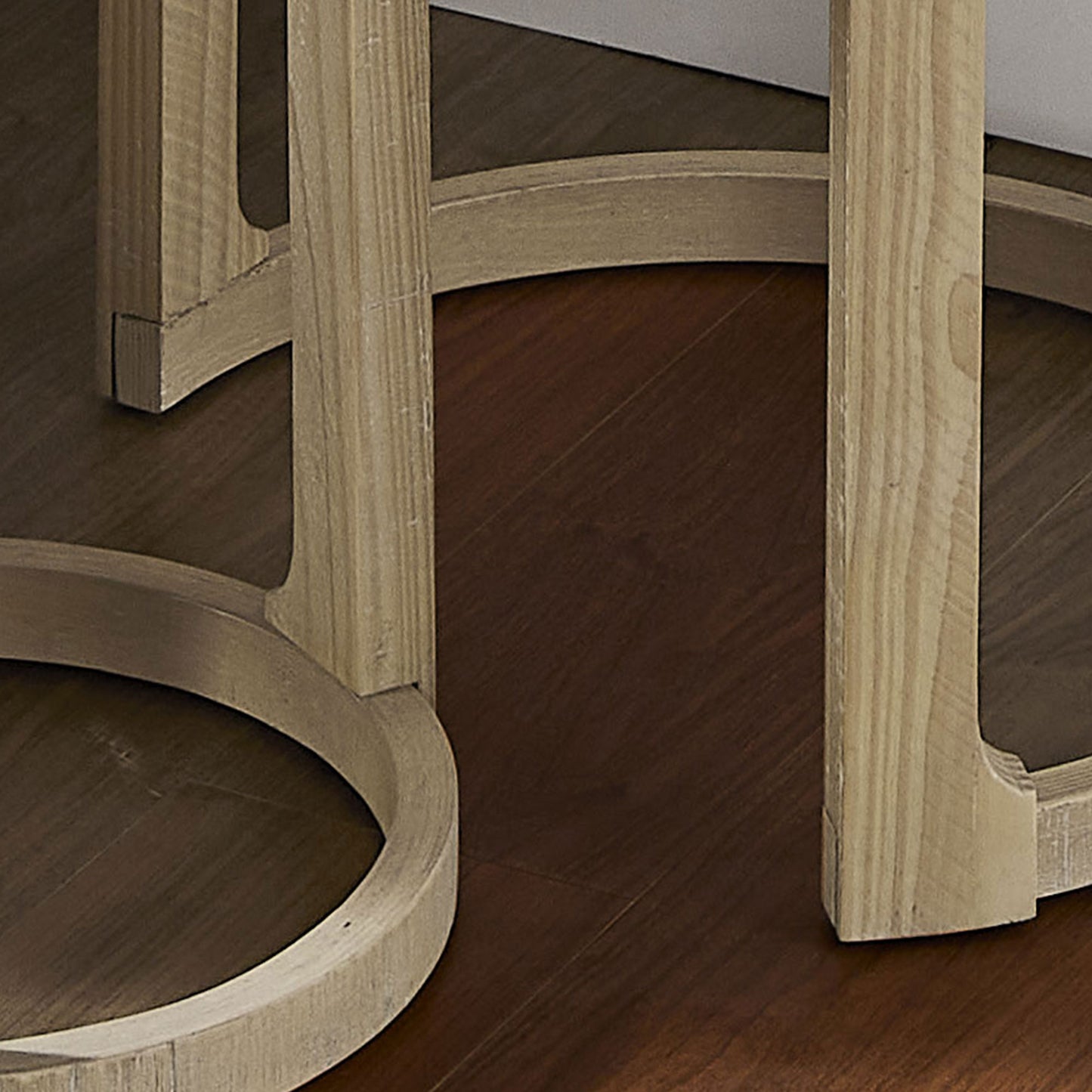 24-Inch Round Wooden Coffee Table Set - Oak Finish, 2-Piece