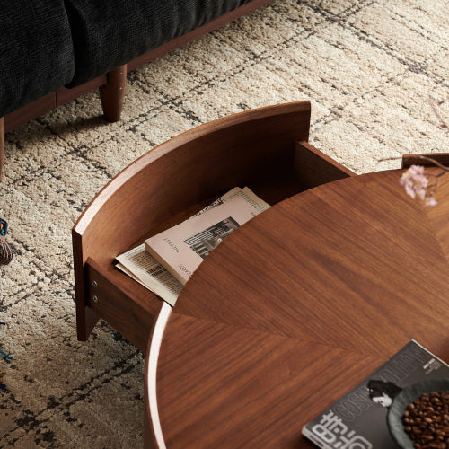 35.4-Inch Round Coffee Table - Walnut Finish for Living Room