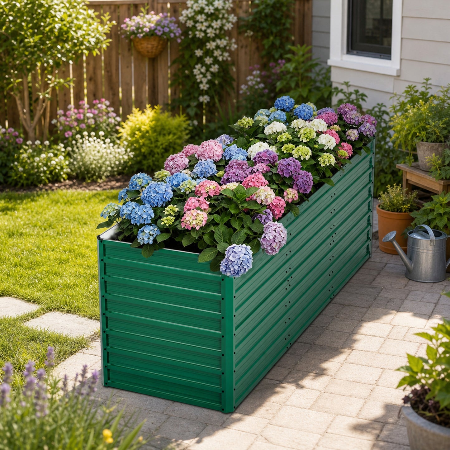 Raised Garden Bed Kit - 93.7 x 31.5 x 32.3 Inches, Rustproof Steel, Green