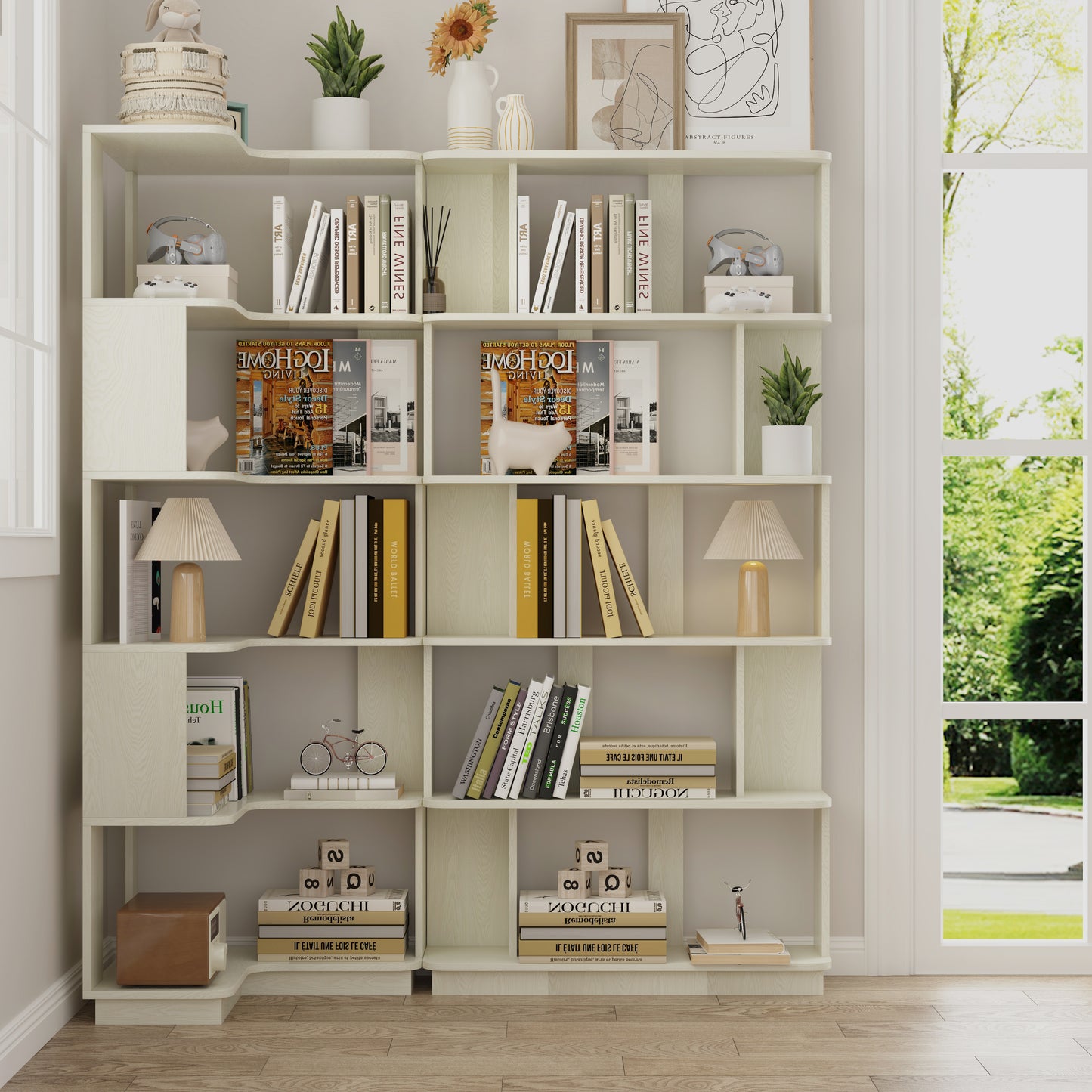 Set of 2 Space Saving Corner Bookshelf - White MDF