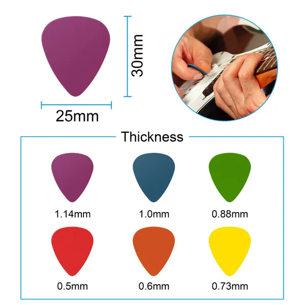 Standard Acoustic Electric Guitar Picks - 12-Pack with Color-Coded Gauges