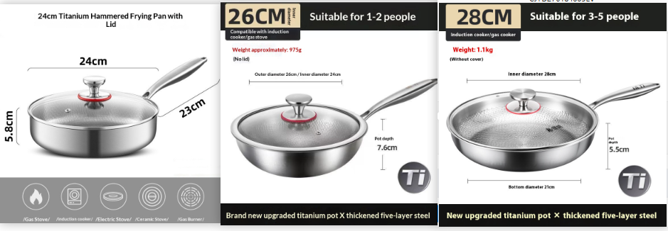 Titanium Alloy Flat-Bottom Wok with Lid - German Quality, 26-30cm Cooking Pan
