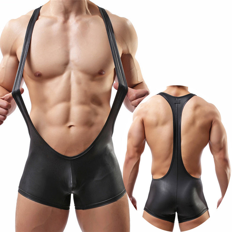Men's Patent Leather Jumpsuit - Fashion Party Wear & Stylish Bodysuit