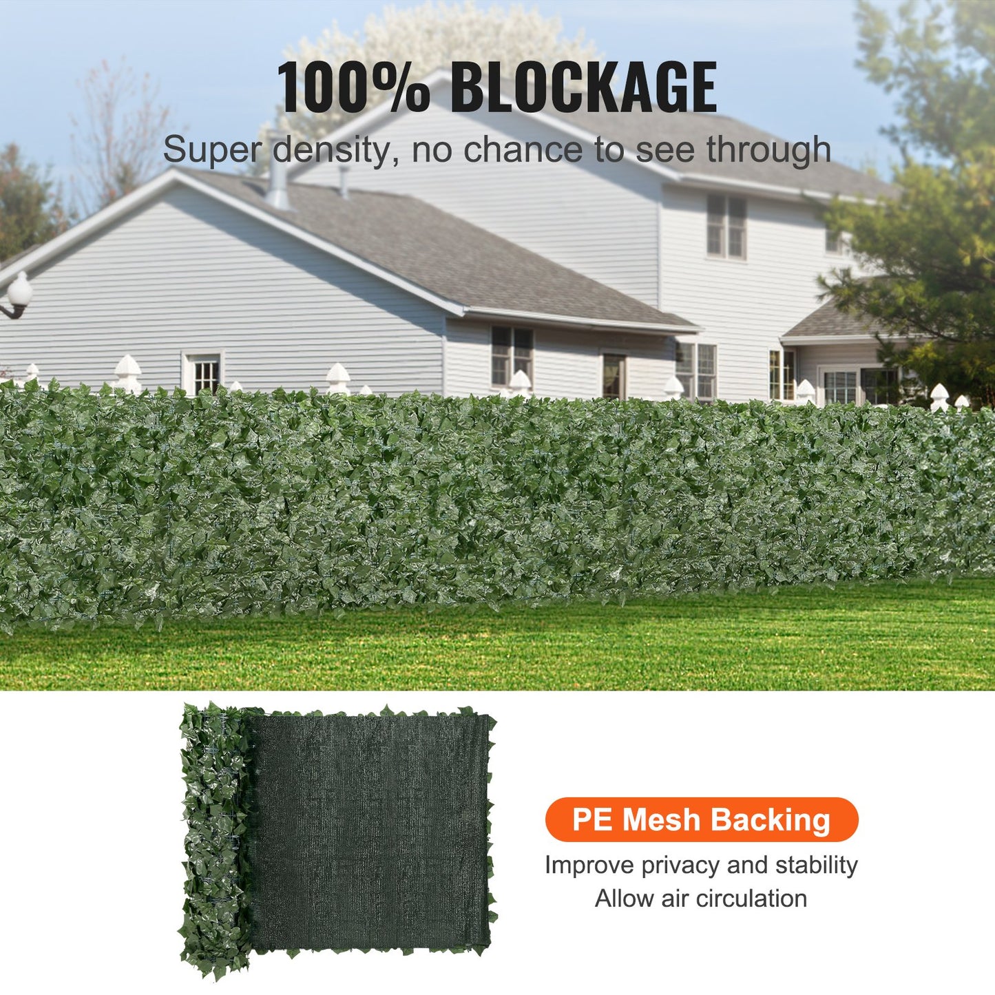 39x98 Faux Ivy Privacy Fence Screen with Mesh Backing - Green