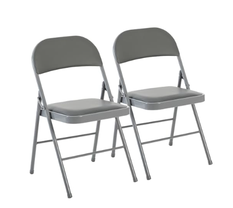 Grey Folding Chairs - 4 Pack, Leather Padded, Easy Storage