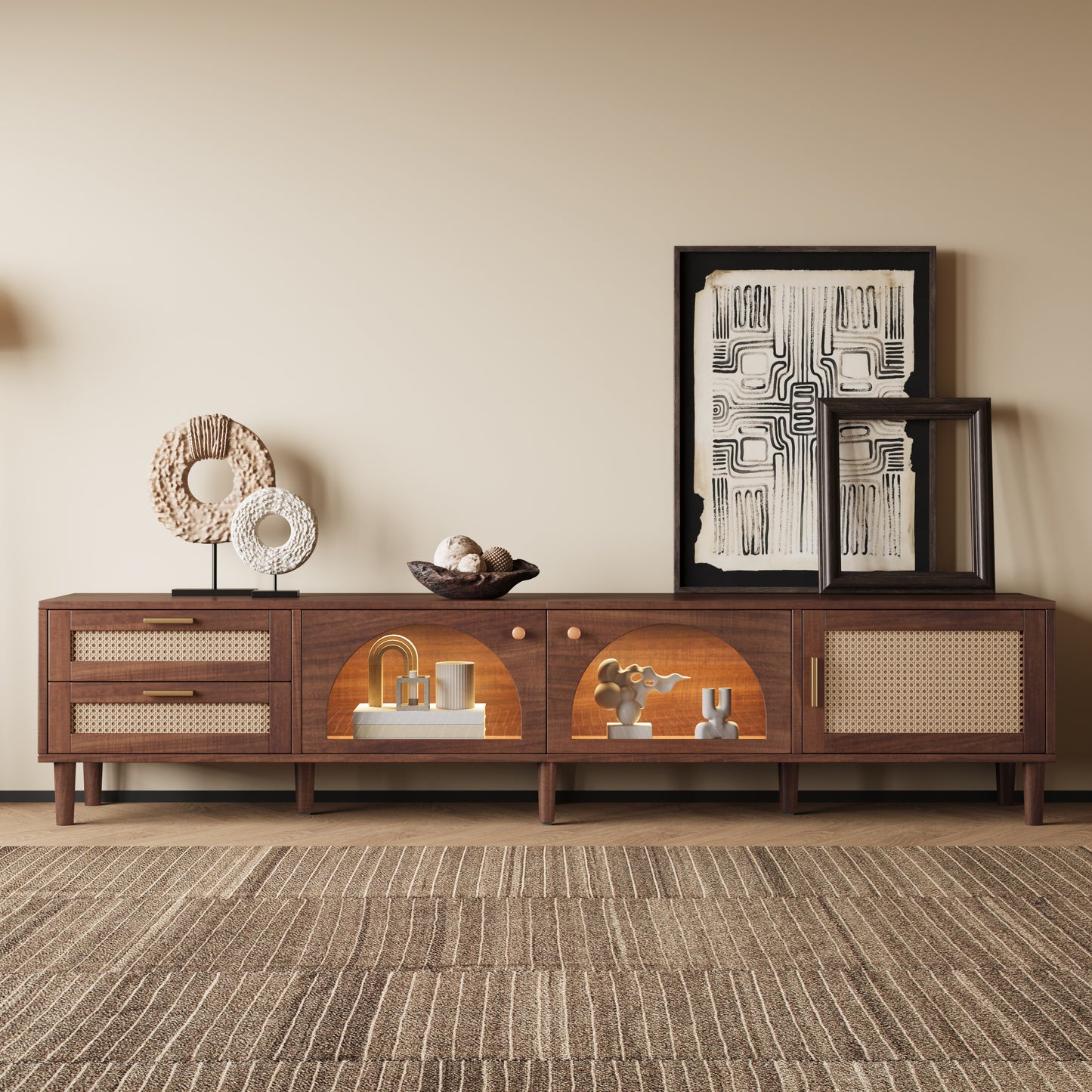 86 Inch TV Stand with App Controlled LED Lights - Dark Brown