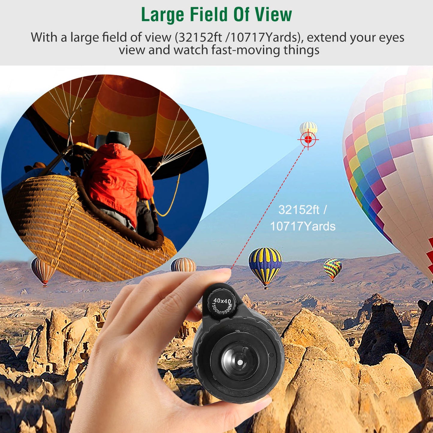 40x40 HD Monocular Telescope with Tripod & Phone Holder - Black