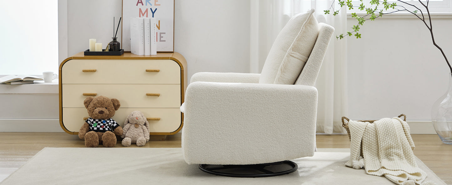Swivel Rocker Recliner Chair - Teddy Fleece in White