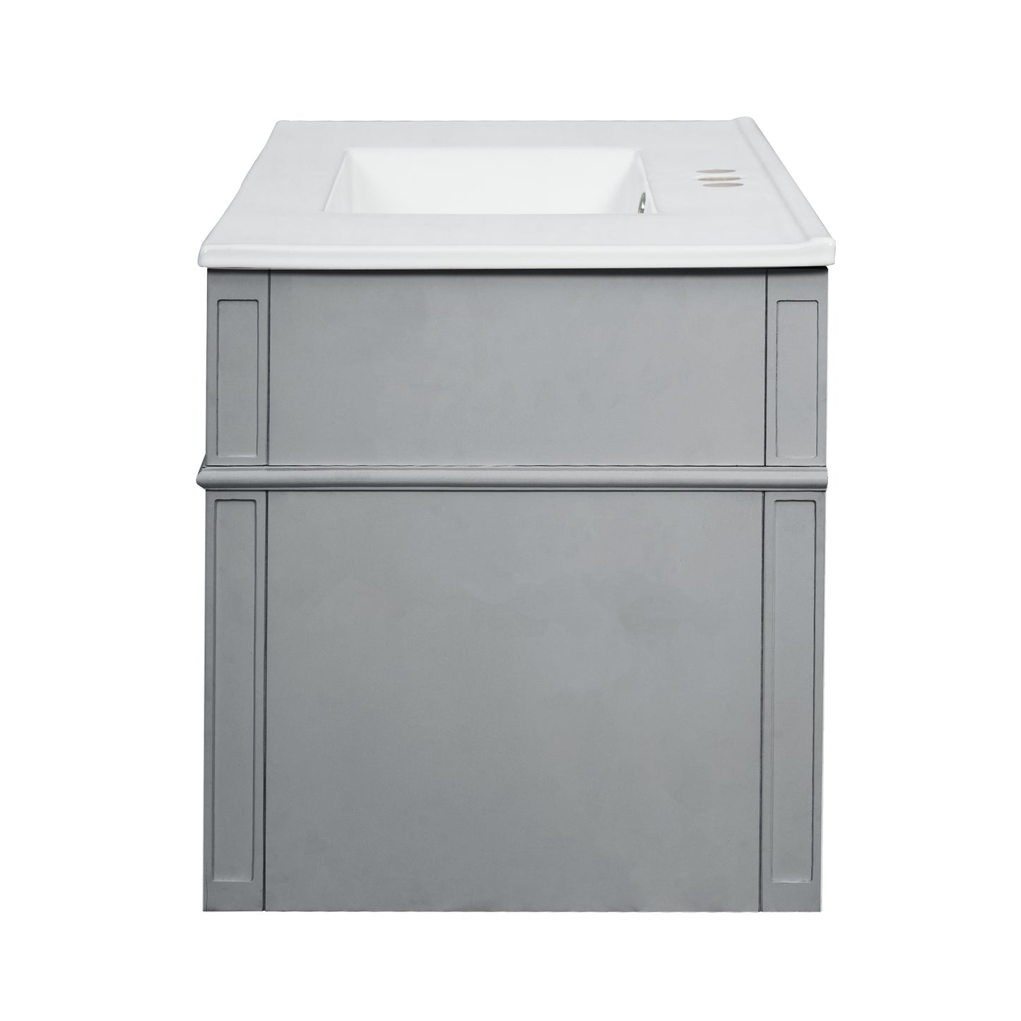 36-Inch Wall-Mounted Bathroom Vanity with Ceramic Sink & Drawers - Gray