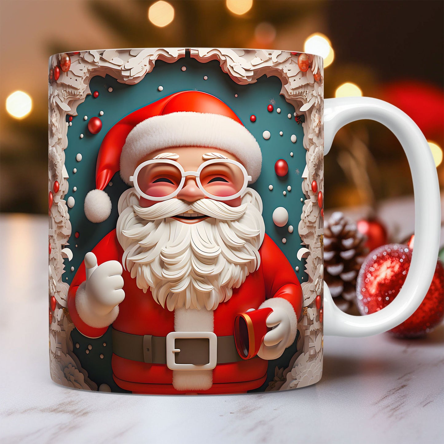 3D Christmas Ceramic Mug with Santa Design - Space Theme Holiday Coffee Cup