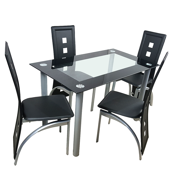 110cm Tempered Glass Dining Table with Stainless Steel Frame