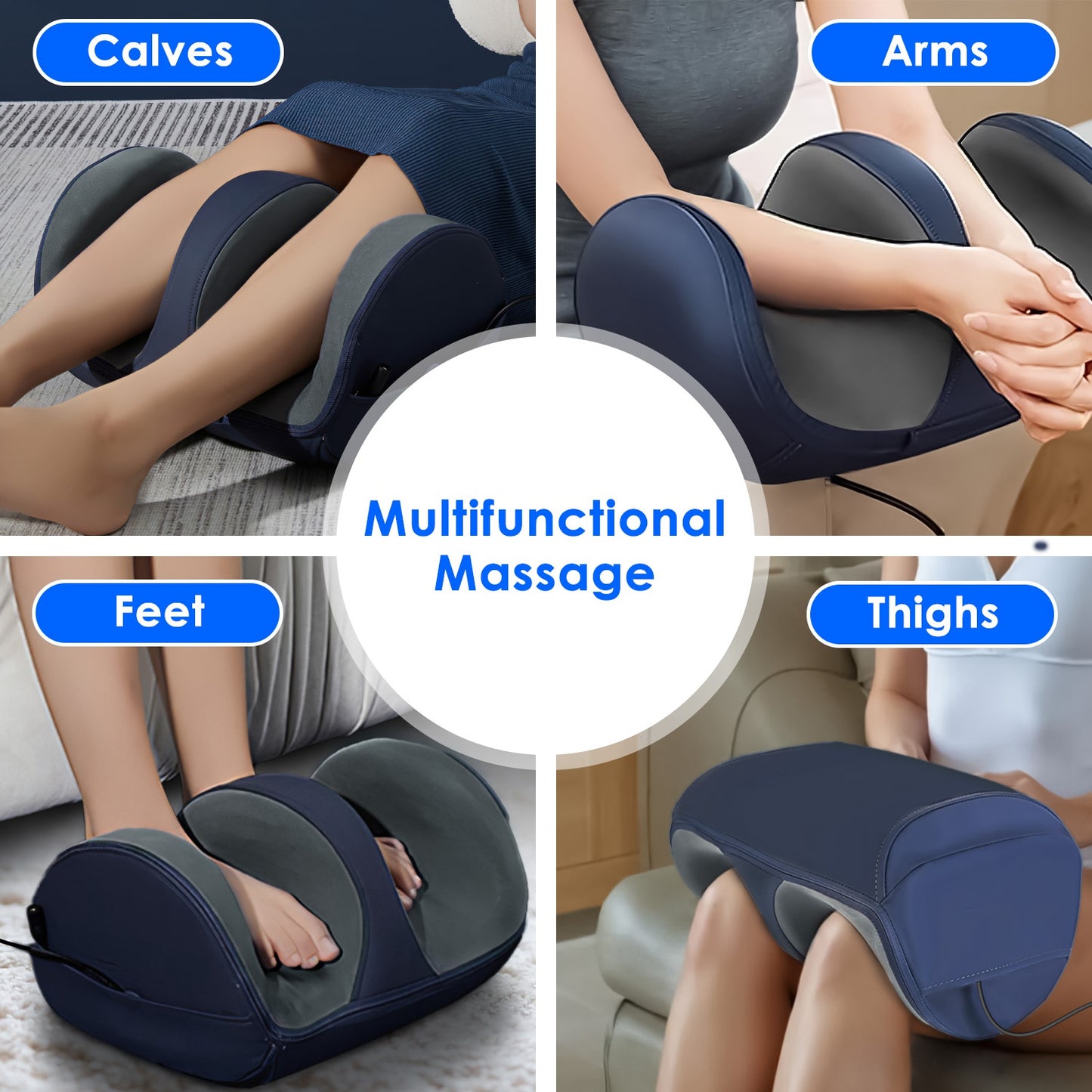 Shiatsu Foot and Calf Massager with Heat - 3 Modes & Intensity - Blue