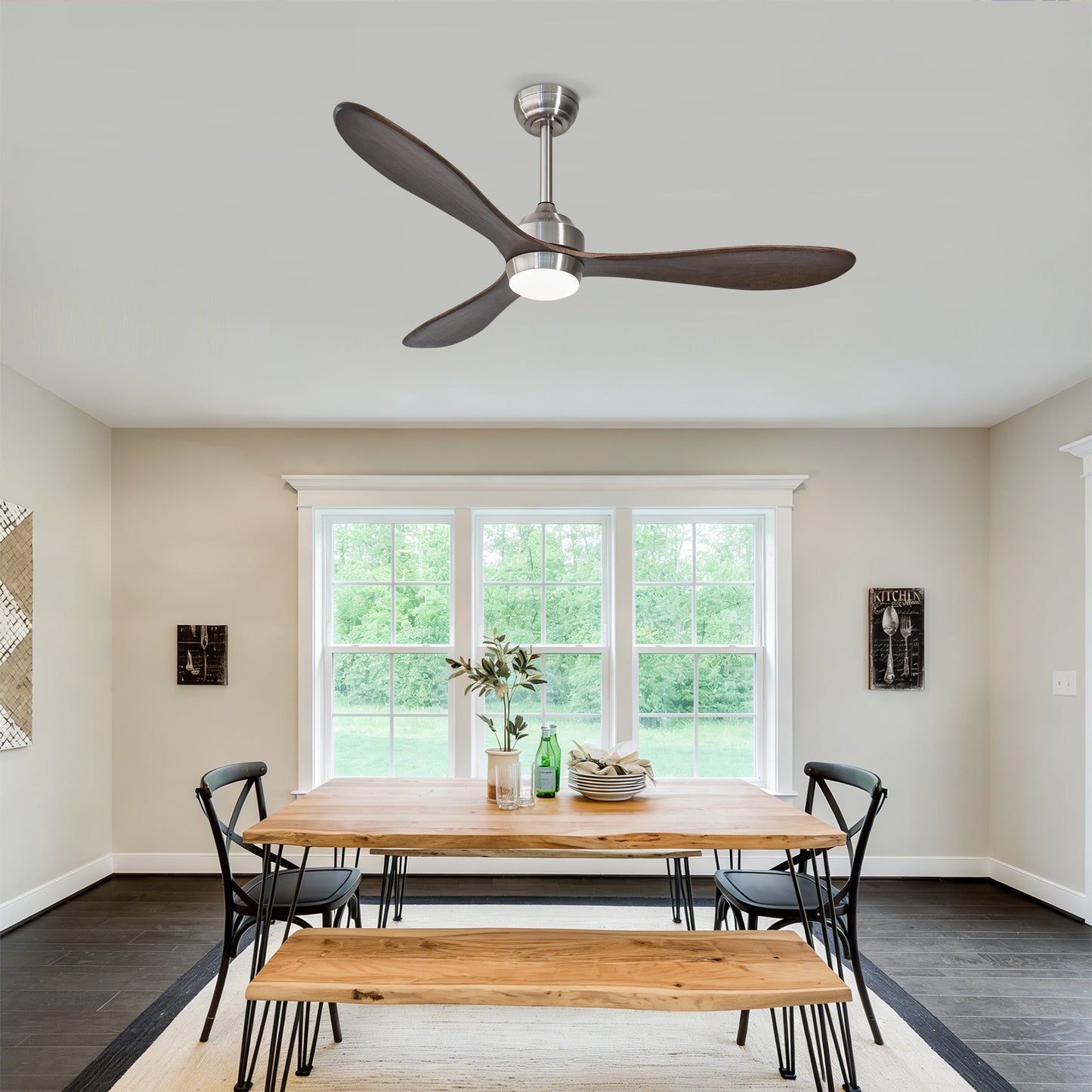 52-Inch Ceiling Fan with Lights and Remote Control - Nickel