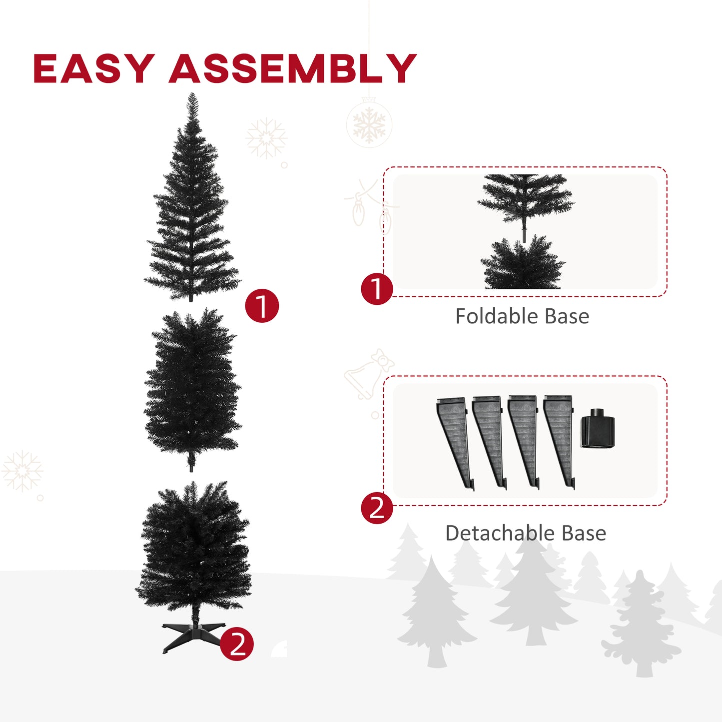 7' Slim Artificial Christmas Tree - 499 Branch Tips, Black