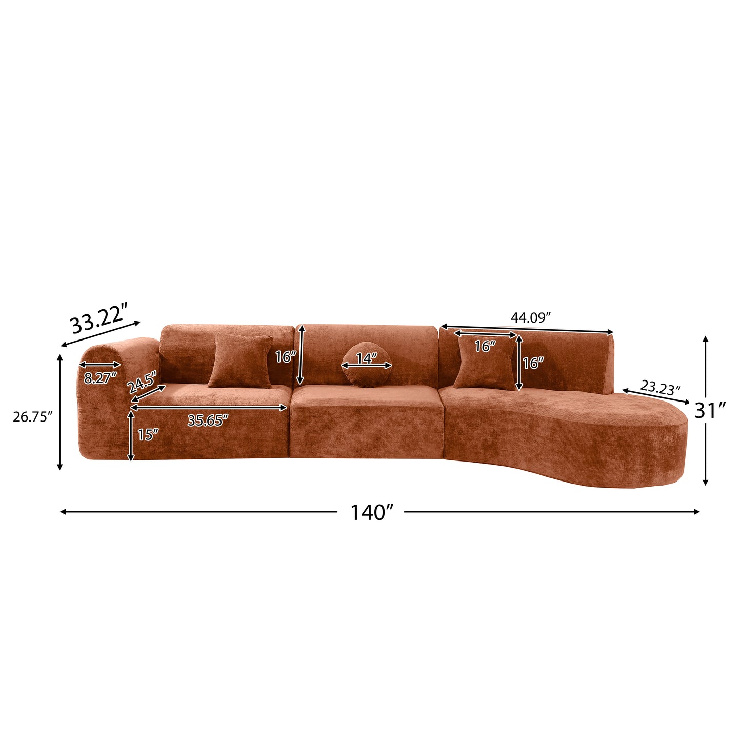 140 Modern Curved Sectional Sofa With High-Density Fully Compressed