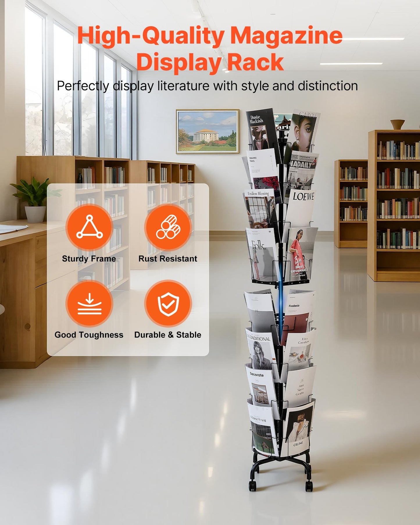 Rotating Card Display Rack with 32 Pockets, Spinning Brochure Stand for Trade Shows & Office