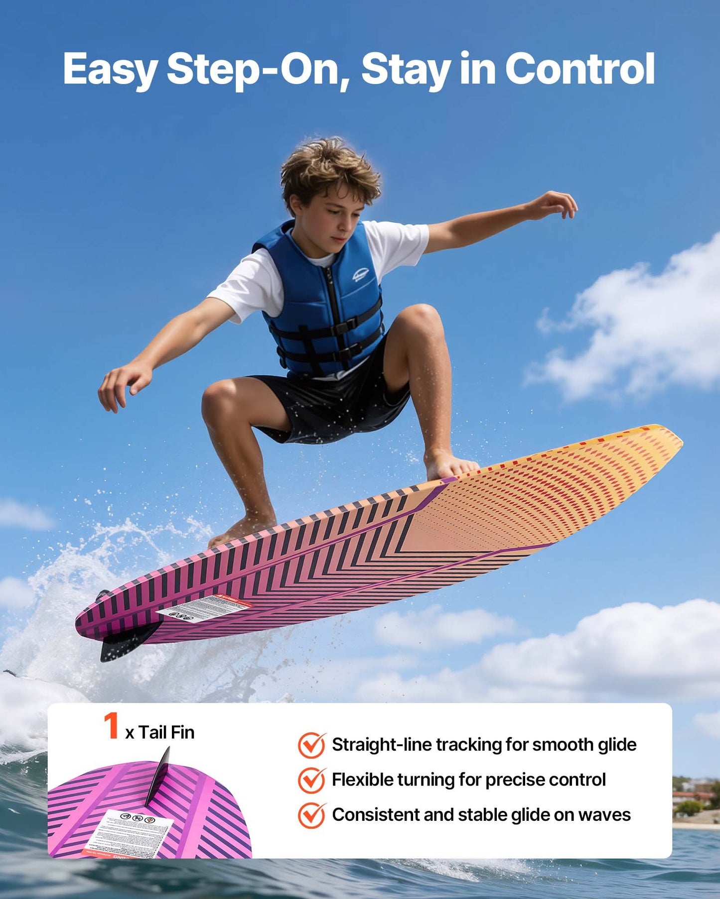45-Inch Wakesurf Board with EPS Foam Core & EVA Non-Slip Pad - Black