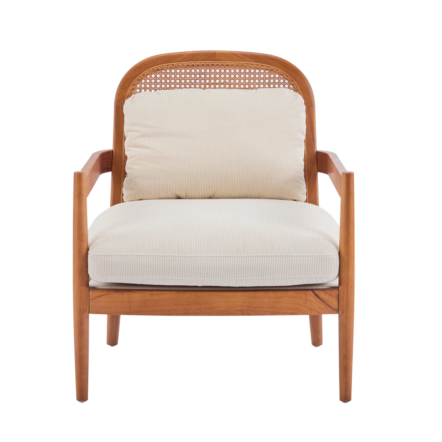 Mid-Century Modern Accent Chair Set - Solid Wood & Rattan, Beige