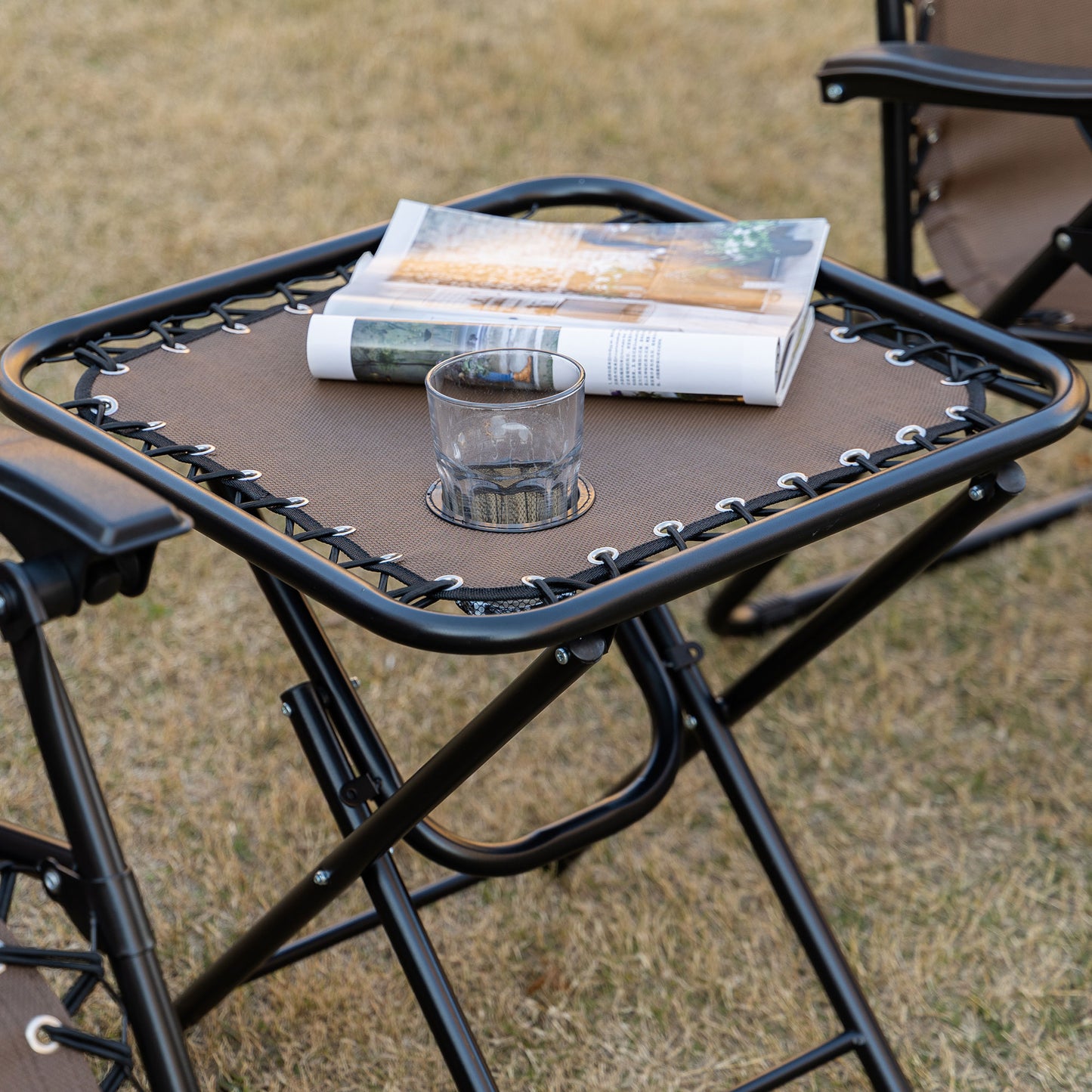 Folding Zero Gravity Chair Set with Side Table & Cupholders - Brown