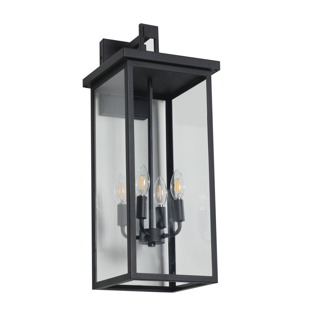 Modern Outdoor Wall Lantern - Black Metal Frame, Clear Glass