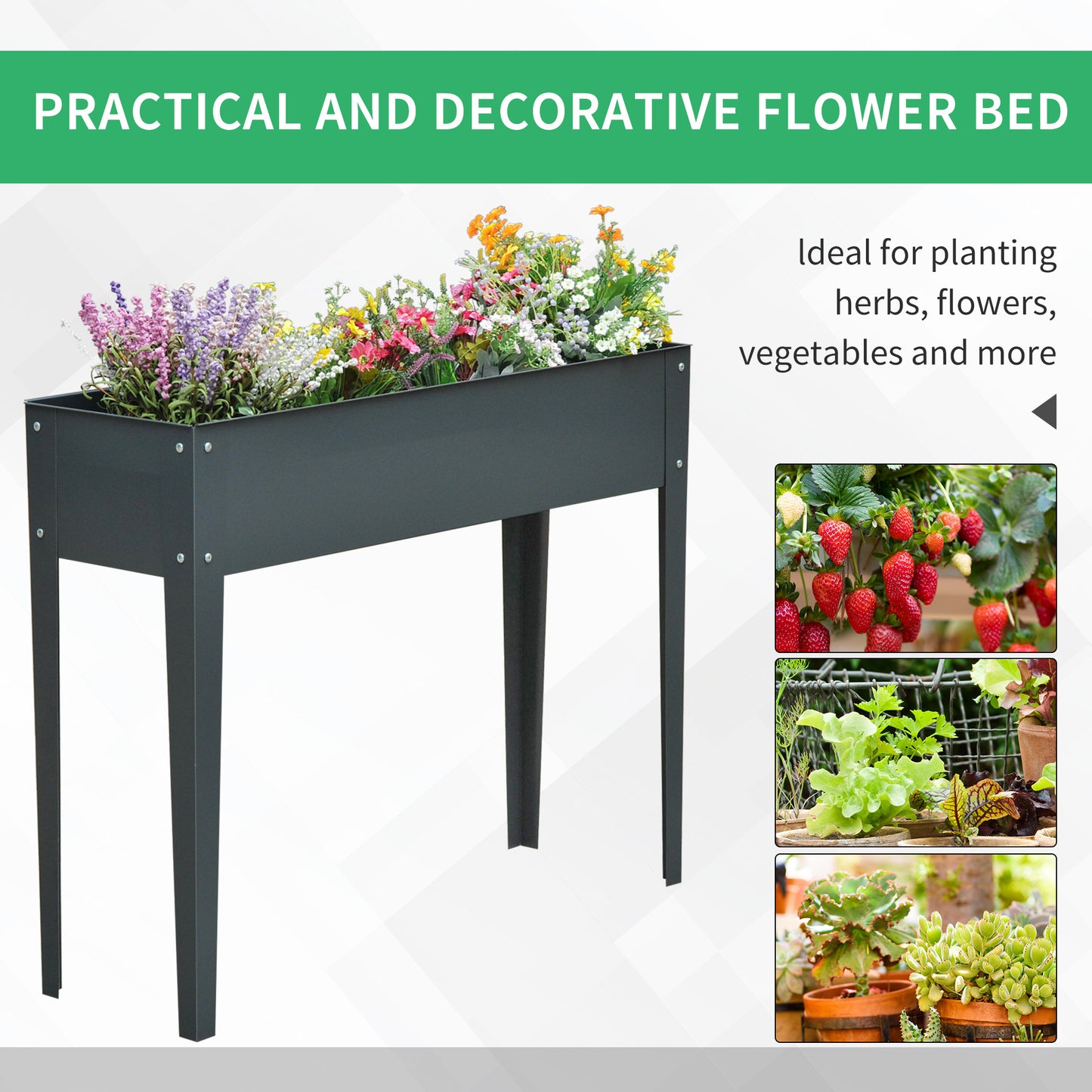 Metal Raised Garden Bed with Legs - 39" x 12" x 32" Elevated Planter Box, Dark Gray