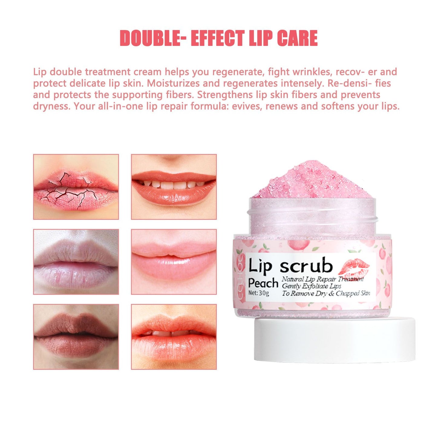 Peach Lip Scrub for Exfoliation and Hydration - Natural Lip Care