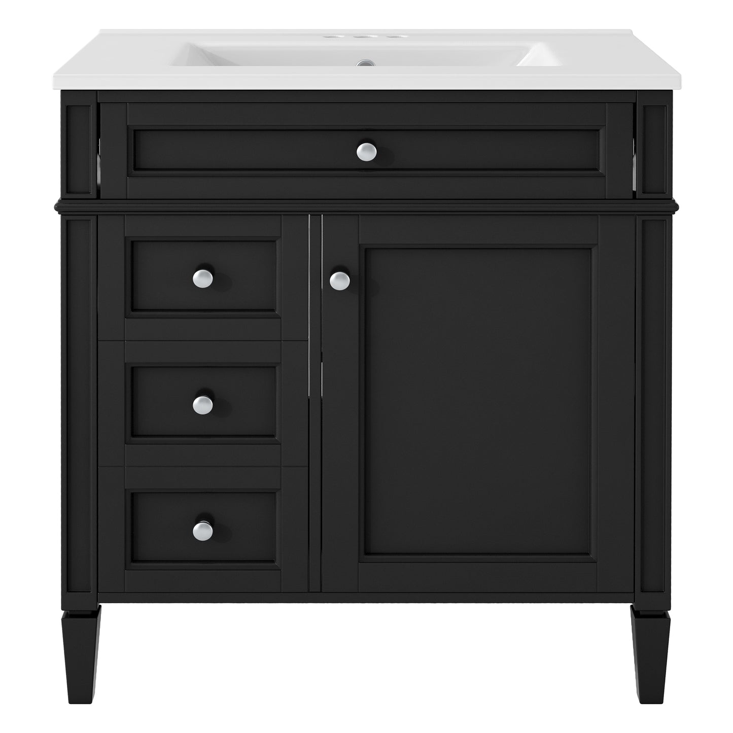 30'' Modern Bathroom Vanity with Ceramic Sink and Storage - Black