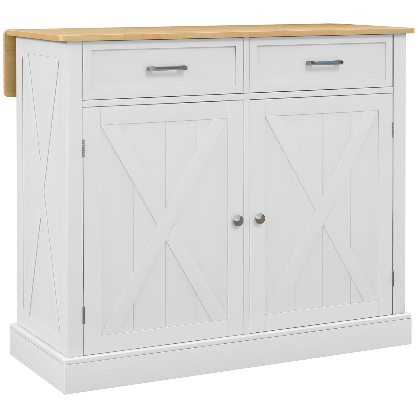 Rolling Kitchen Island with Drop Leaf - White Farmhouse Cart