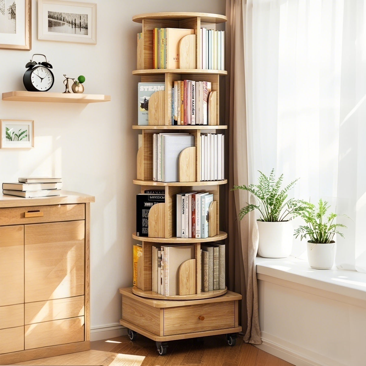 6 Tier Rotating Bookshelf, Display Round Spinning Bookshelf With