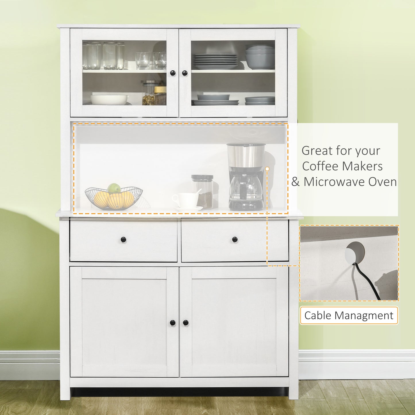 63.5" Kitchen Buffet with Hutch, Pantry Storage Cabinet 4 Shelves,