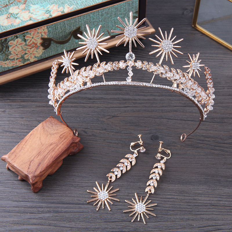 Gold Wedding Crown Hair Band Set