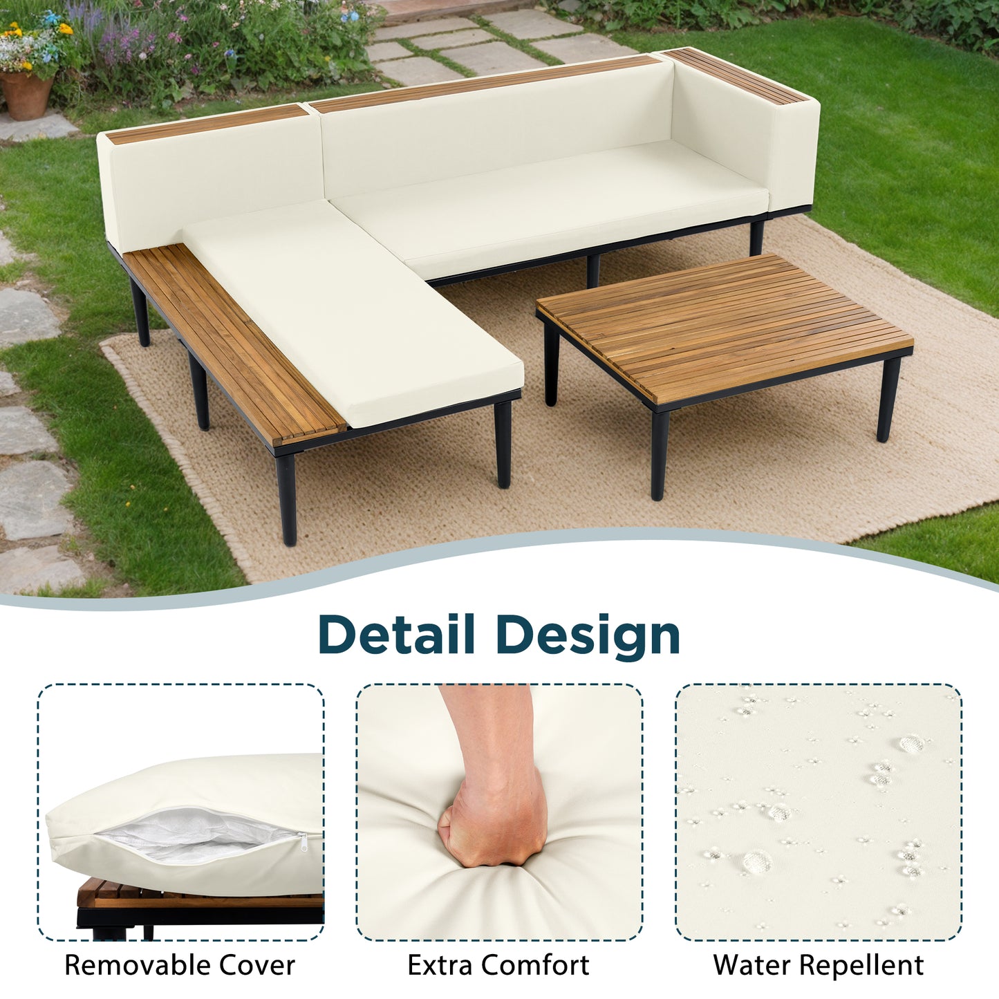 Luxury Patio Furniture Set With Removable Cushions And Coffee Table,