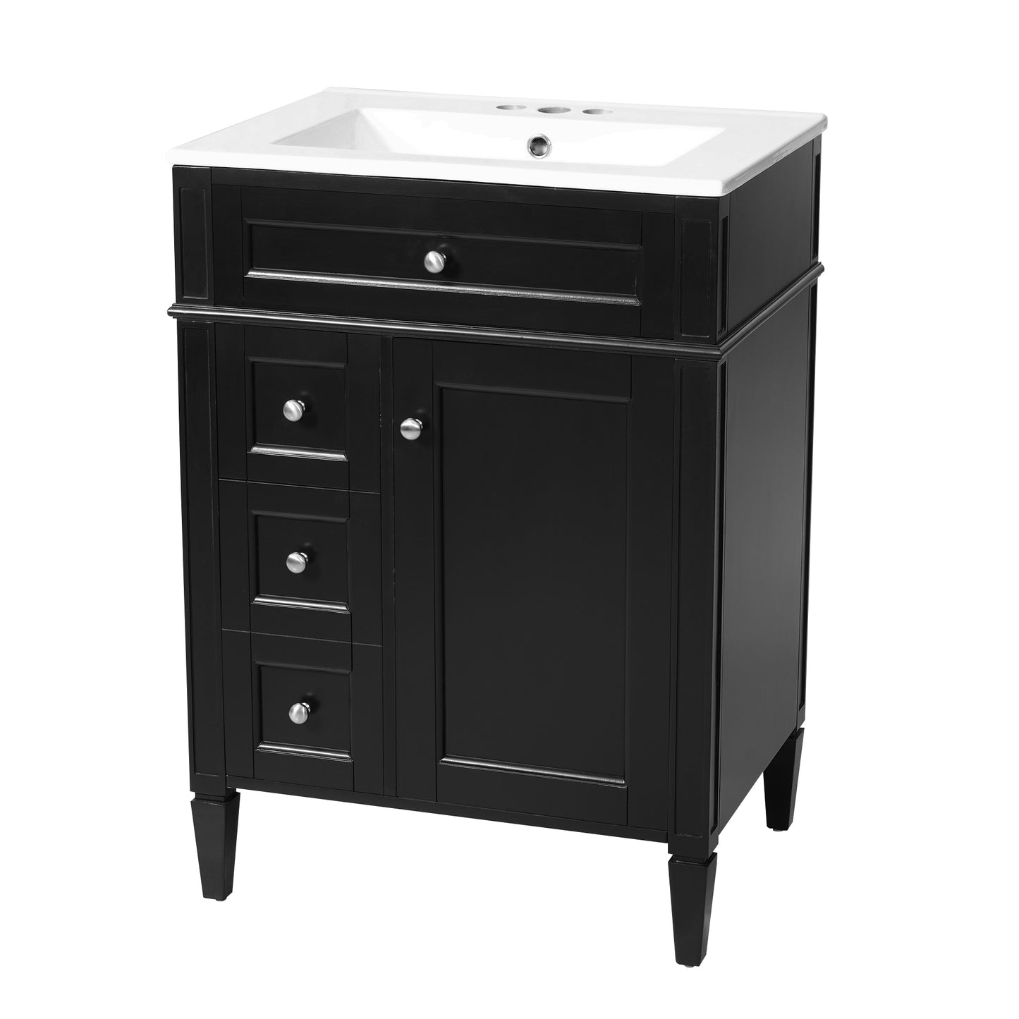 24-Inch Modern Bathroom Vanity with Sink and Storage - Black