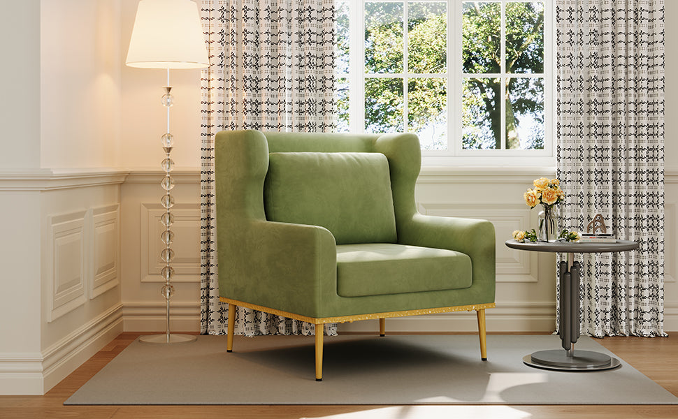 Modern Velvet Accent Chair - Green Armchair for Living Room